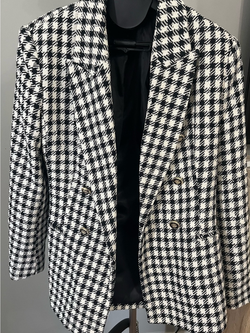 Zara Houndstooth Double-Breasted Blazer | Black & White | Size Medium